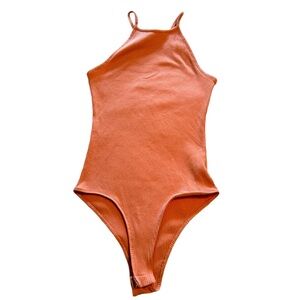 Pink Halter Neck Sleeveless Ribbed Bodysuit